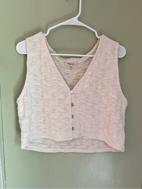 Madewell Cream Woven Button-Front Crop Tank